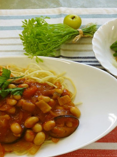 大豆とトマトのパスタ(健康食)-レシピのメイン写真