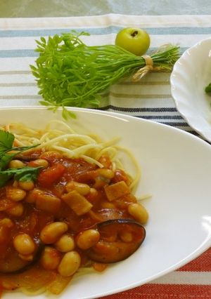 大豆とトマトのパスタ（健康食）-レシピのメイン写真
