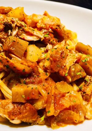鶏肉と根野菜のサルサソースパスタ-レシピのメイン写真