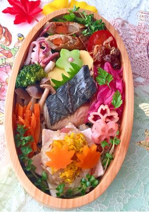 菊花こにぎり さわらぬか漬け焼き 秋弁当-レシピのメイン写真