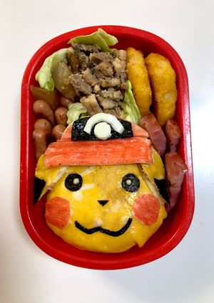 サトシ帽子ピカチュウ ポケモン キャラ弁-レシピのメイン写真