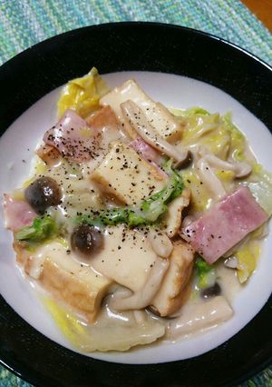 白菜厚揚げベーコンしめじのミルク煮-レシピのメイン写真