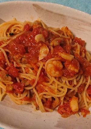 シーフードミックスのトマトソースパスタ-レシピのメイン写真