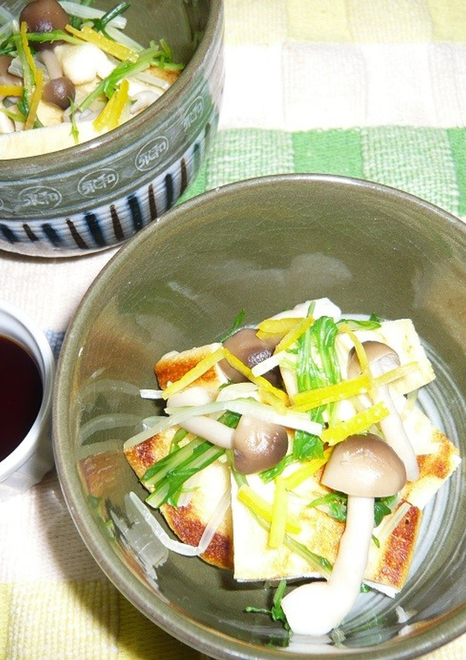 焼き油揚げと水菜・しめじのポン酢和え-レシピのメイン写真