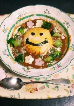 薄焼き卵ご飯✳ニコちゃん☺カレーライス♪-レシピのメイン写真