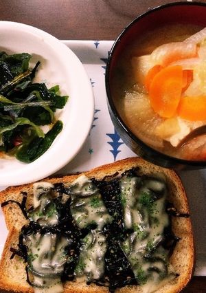 ふじっこ煮で！オープンサンドの和洋朝食-レシピのメイン写真