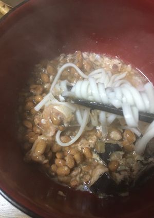 超簡単、納豆鯖うどん-レシピのメイン写真