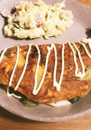 卵とチンゲン菜だけ☆お好み焼き味の卵焼き-レシピのメイン写真