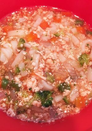 【離乳食後期】鶏ひき肉のトマトうどん-レシピのメイン写真