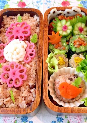 赤飯　こにぎり　秋弁当　詰め方-レシピのメイン写真