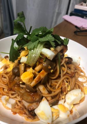 キノコとツナのトマトパスタ。-レシピのメイン写真