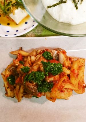 鯵ひもでたっぷりキノコのトマト炒め煮-レシピのメイン写真