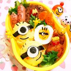 A picture of 簡単♡キャラ弁♡まんまるミニオンおにぎり.