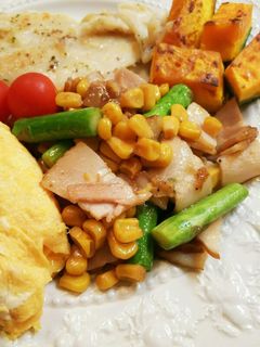 アスパラとベーコンのコーンバター醤油炒め-レシピのメイン写真