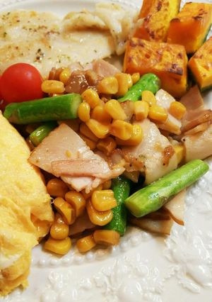 アスパラとベーコンのコーンバター醤油炒め-レシピのメイン写真