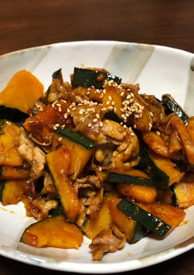 【秋の味覚】かぼちゃと豚肉の甘辛炒め-レシピのメイン写真
