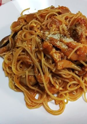 簡単絶品！鶏となすのトマトソースパスタ-レシピのメイン写真