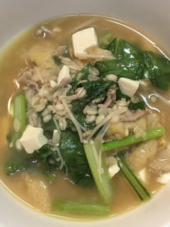 小松菜と豆腐の押し麦入り豚骨スープ-レシピのメイン写真