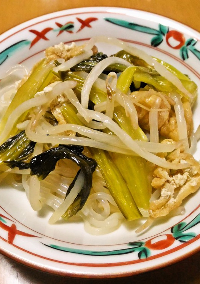 油揚げと白滝の炒め煮(小松菜もやし入り)-レシピのメイン写真