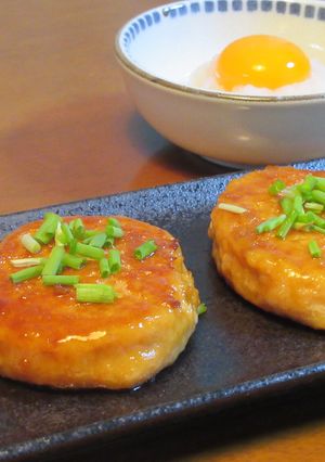 鱧ミンチの照り焼きハンバーグ　黄身おろし-レシピのメイン写真
