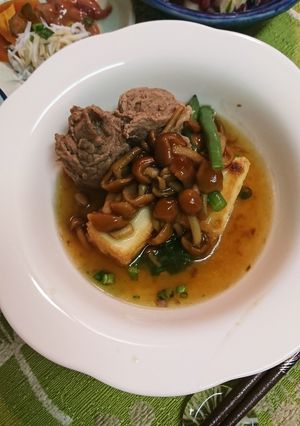 厚揚げと牛肉クルクル煮ナメコあんかけ-レシピのメイン写真