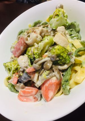 シャケとチキンのクリームパスタ-レシピのメイン写真