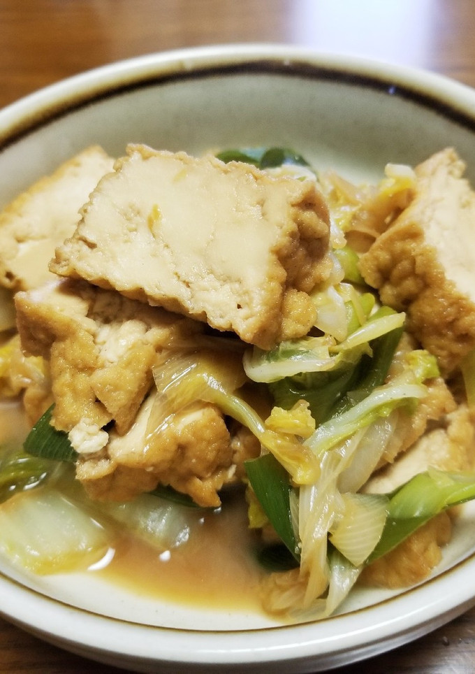 ☆厚揚げ・ネギ・白菜のすき焼き風炒め☆-レシピのメイン写真