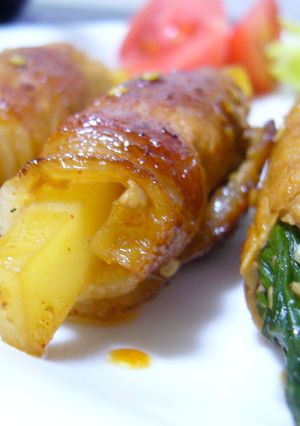 焼き肉のタレで豚肉のクルクル巻き♡-レシピのメイン写真