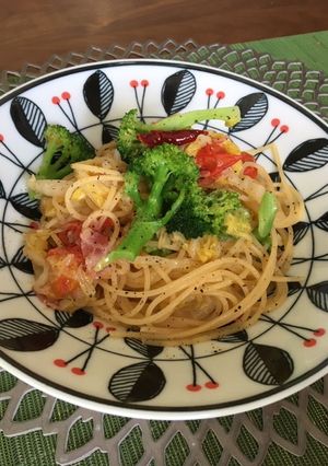 白菜とベーコンとミニトマトのパスタ-レシピのメイン写真