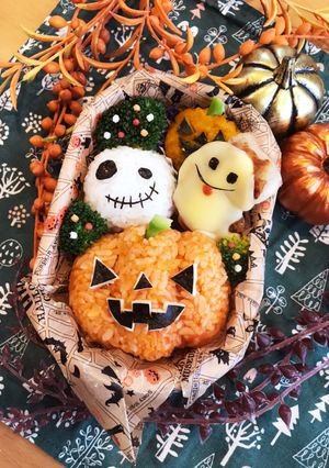 キャラ弁♡ハロウィン南瓜オバケガイコツ-レシピのメイン写真