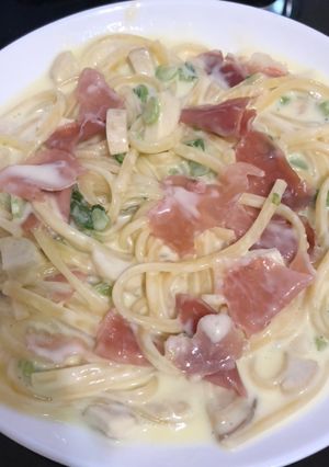 生ハムとしめじと大根葉のクリームパスタ-レシピのメイン写真