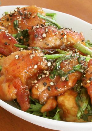 鶏もも肉と木綿豆腐と春菊の香味醤油炒め-レシピのメイン写真