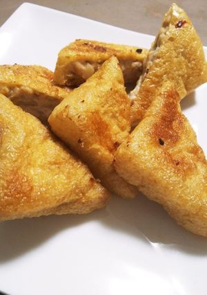 材料シンプル!油揚げの鳥ひき肉包み焼き-レシピのメイン写真