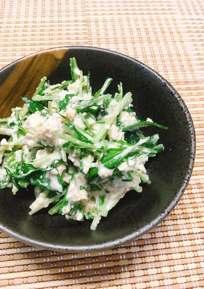 簡単一品✤水菜と豆腐の白和え風サラダ-レシピのメイン写真