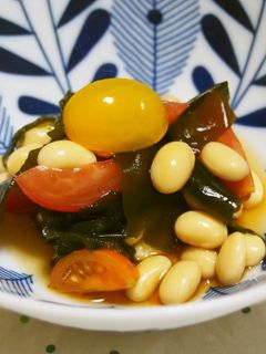大豆・プチトマト・ワカメの爽やか酢の物♪-レシピのメイン写真