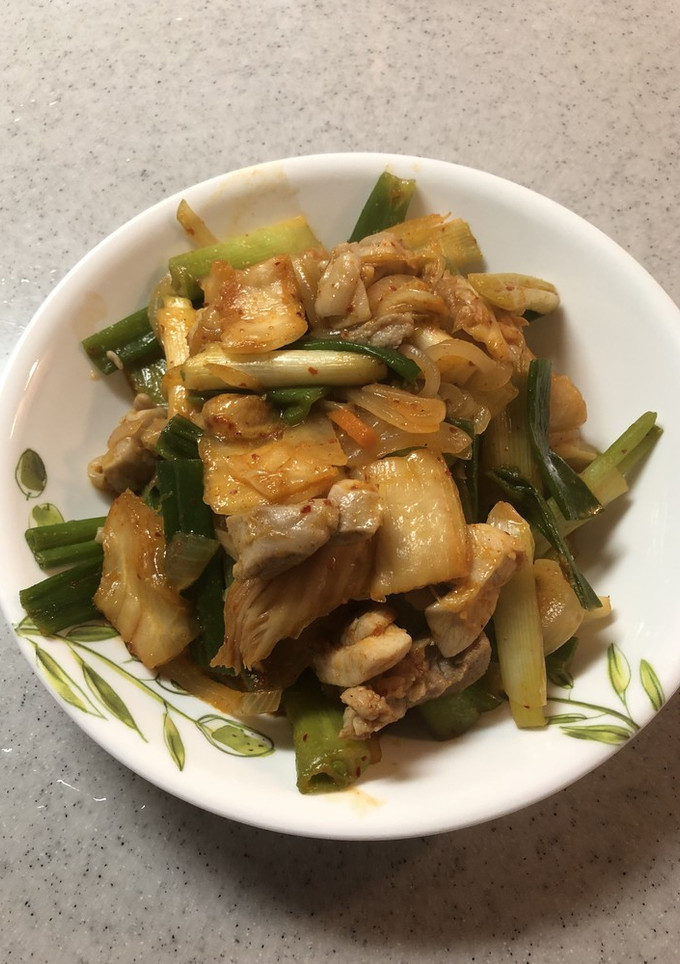 長ネギ・玉ねぎ・鶏肉のキムチ炒め-レシピのメイン写真