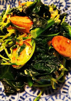 プロテインバーと黒キャベツと豆苗の卵とじ-レシピのメイン写真