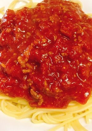 ミートソースパスタ(麻婆リメイク版)-レシピのメイン写真