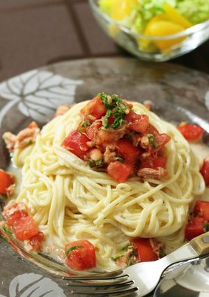 めんつゆクリームチーズとろり☆冷製パスタ-レシピのメイン写真