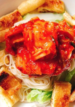 サクサクお揚げとキムチのぶっかけそうめん-レシピのメイン写真