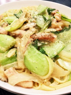 青梗菜とベーコンの和風クリームパスタ-レシピのメイン写真