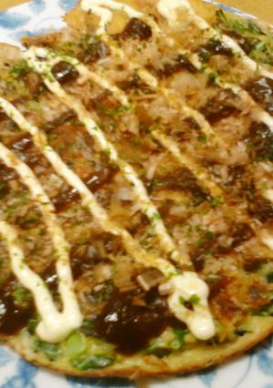 節約　キャベツの外葉のお好み焼き　昼食-レシピのメイン写真