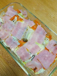 レンジで超簡単!蒸し野菜のベーコンのせ-レシピのメイン写真
