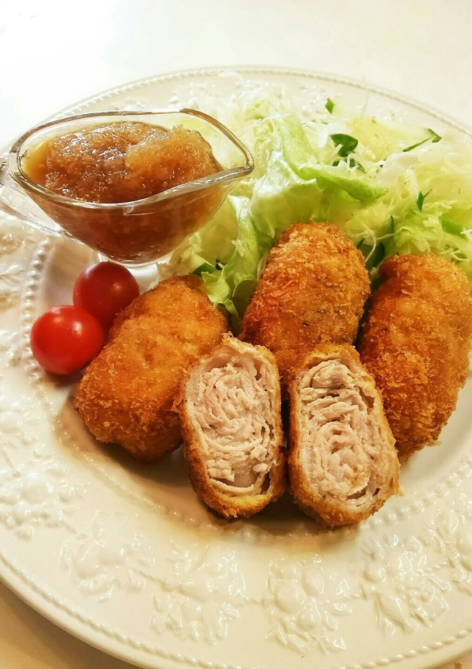 薄切り肉の巻き巻き豚カツ！大根おろし添え-レシピのメイン写真