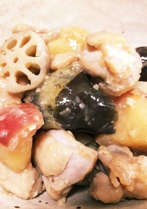 鶏モモ、秋野菜とりんごの味噌炒め-レシピのメイン写真