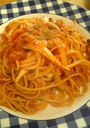 きのことたまねぎの簡単トマトスパ-レシピのメイン写真