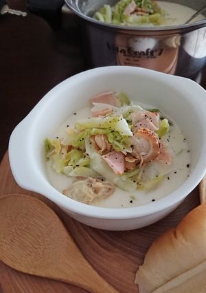 ベビーホタテと白菜とハムのミルク煮-レシピのメイン写真