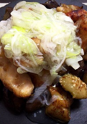 簡単で上品♡茄子と鶏モモ肉のネギ塩餡掛け-レシピのメイン写真