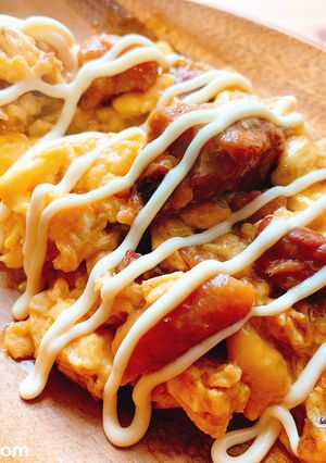 超簡単！焼き鳥缶と卵の照りマヨ焼き-レシピのメイン写真