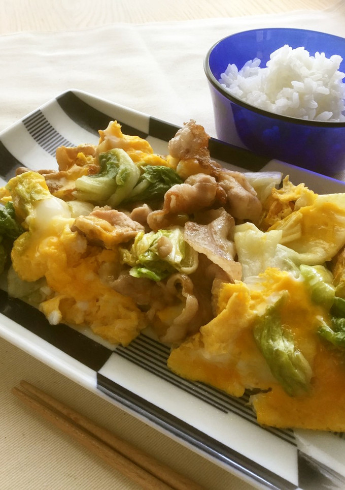 白菜の漬物と豚こまの卵とじ-レシピのメイン写真